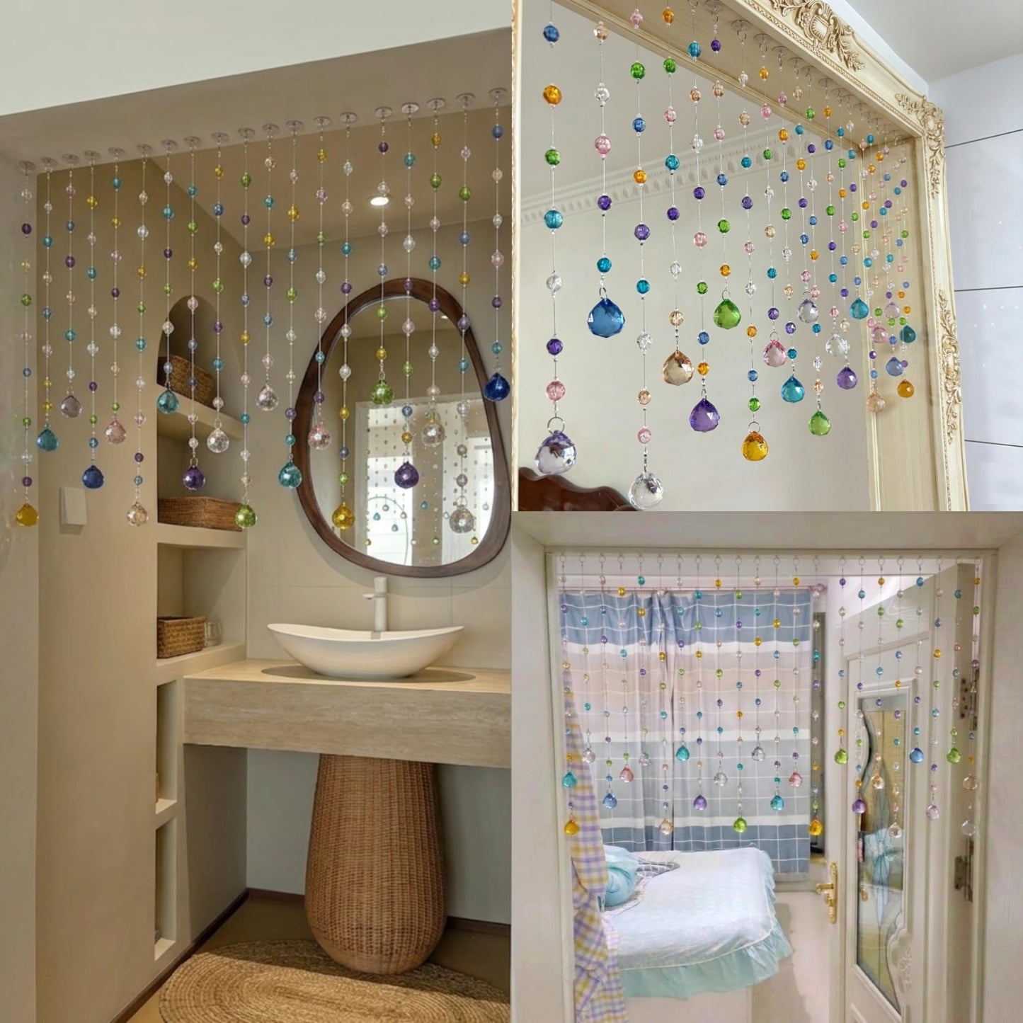 Alpengulen Crystal Beaded Curtain, 20 Strands Acrylic Multicolor String Beads for Doorways and Windows, String Room Divider (Ocean Jewel)