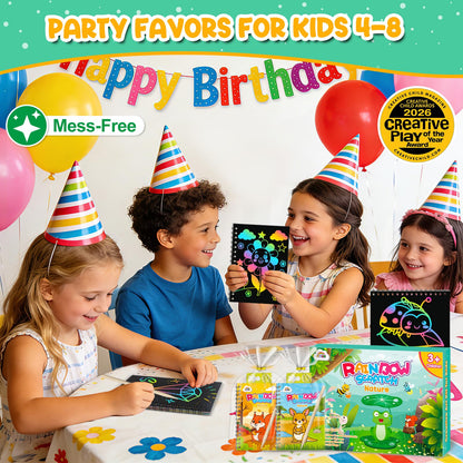 ZMLM 24 Pack Scratch Art Party Favors for Kids 4-8 – Individually Wrapped Rainbow Notebooks, Mess-Free Goodie Bag Stuffers, Non-Candy, Classroom Prizes, Travel Crafts for Boys Girls(Nature)