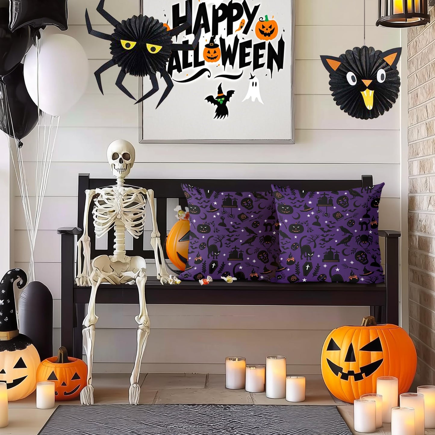 Puresora Halloween Pillow Covers 18x18 Set of 2 Throw Pillow Cases Soft Cushion Case Pillowcase for Chair Sofa Bedroom Living Room Home Decor, Purple