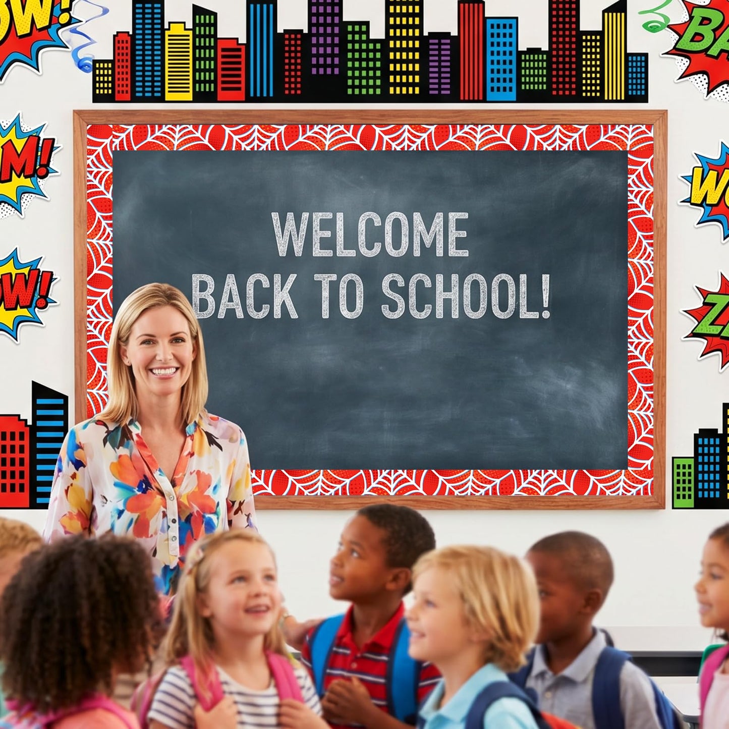 98ft Spider Web Bulletin Board Borders Classroom Bulletin Board Trim Self Adhesive Borders Decorations for Party School Blackboard Chalkboard Desk Wall Decor (Black, Red, Pink)