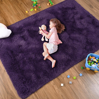 Softlife Dark Purple Area Rug for Bedroom, Fluffy Shag Plush 3x5 Rugs for Living Room Girls, Shaggy Throw Soft Fuzzy Small Kids Carpet for Dorm Bedside Ultra Cozy Non-Slip Indoor Decor