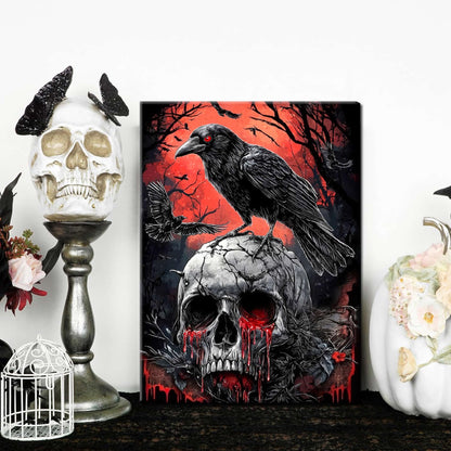 3 Piece Gothic Halloween Canvas Wall Art – Framed Dark Crow Floral Skull Prints, Spooky Romantic Aesthetic Gothic Pictures for Living Room, Bedroom, Bathroom Halloween Decor – 12x16in
