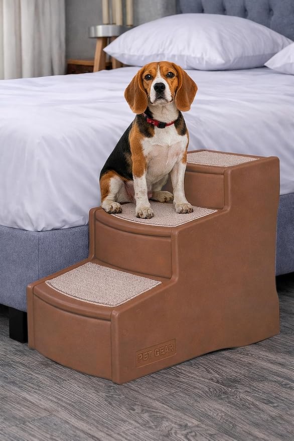 Pet Gear Easy Step III Pet Stairs, Caramel | 3 Step, For Cats/Dogs, Removable Washable Carpet Treads, Supports 150 Pounds, No Tools Required