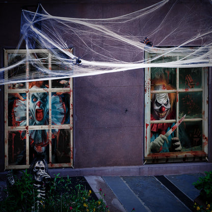 Newwiee 2 Pcs Scary Halloween Curtain Window Silhouette Cover Decoration Theme Poster for Indoor Outdoor Party Wall Door(Clown)