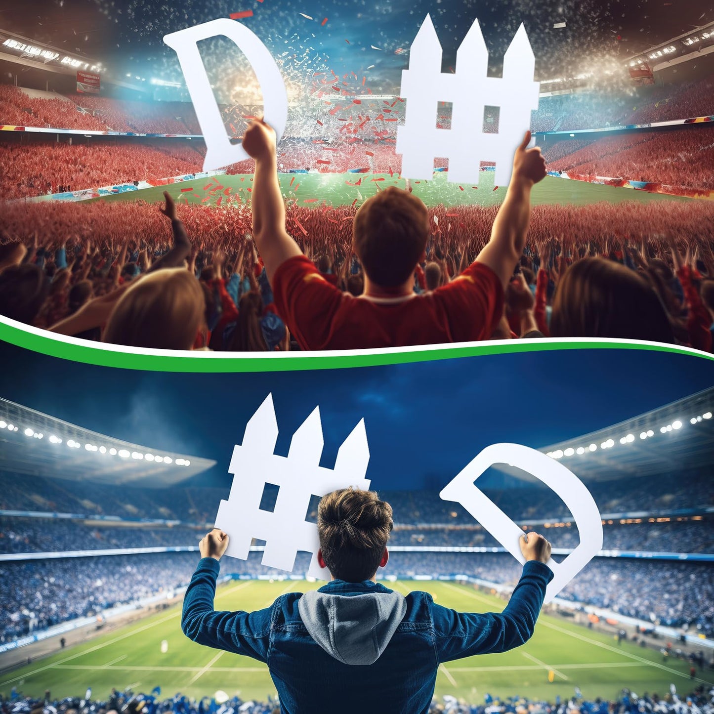 AmazingSpark 2 Pcs D Fence Cardboard Cutout Football Party Decorations Cheer Signs for Competition Defense Sport 24.3'' Cheerleading Accessory Football Basketball Game Day Photo Prop for Sport Party