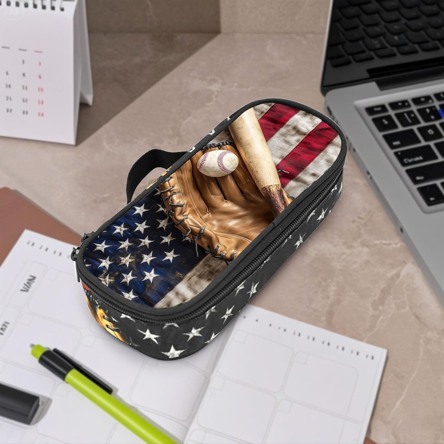 Droerfes Baseball Flag Pencil Case Pencil Pouch Large Capacity Pen Bag School Office Organizer Stationery Storage Box For Girls Boys Teen Kids