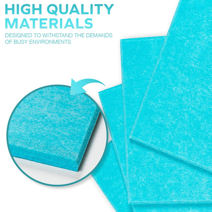 Bulletin Board 40x30in, 12 Count 9.8 x 9.8in Felt Wall Tiles with Removable Adhesive Tape, Cork Board Alternative for Walls, Wall Decor, Kids Art Display, Kids Room (Aqua Collection)