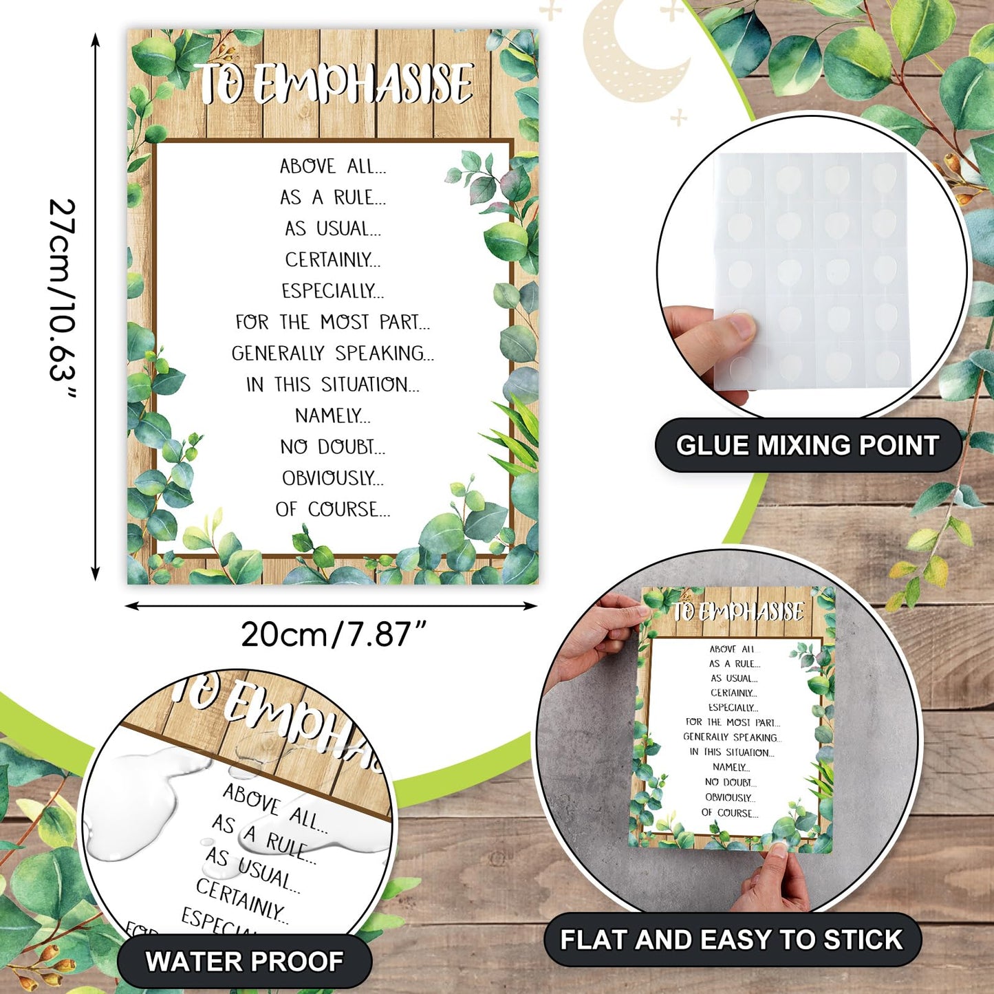 Dunzoom 9 Pieces Sentence Starters Posters Descriptive Vocabulary Classroom Educational Posters English Grammar Chart Bulletin Board Decoration for Middle High School Classroom(Greenery Style)