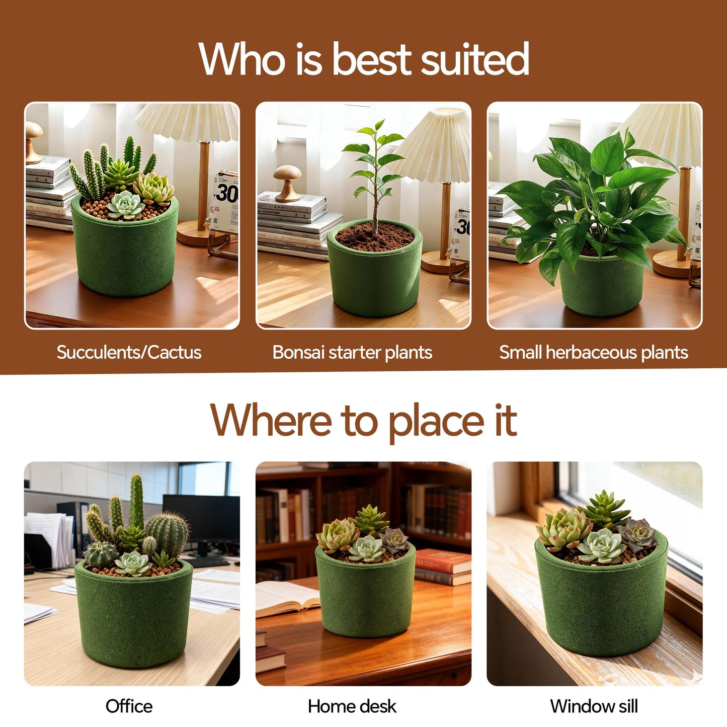 Rayjee Ultra-Breathable Sand Planter Pot, 4-Inch Small Indoor Flower Pot, One-Piece Compression Formed, Sintered at 2000°F+, No Side Leakage, Ideal for Succulents, Cactus & Bonsai-Round Brown 3PCS