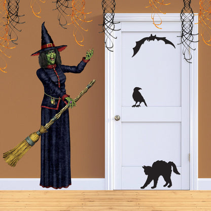 Beistle Jointed Witch Decorations – 2 Pack, Poseable Halloween Cutouts, Cardstock Paper Wall Decorations, Spooky Green Witches Holding Brooms for Haunted Houses, Parties, and Seasonal Displays, 6' 2"