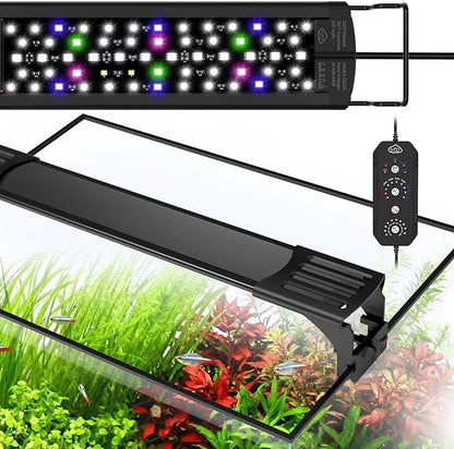 QZQ LED Aquarium Light, 16W Fish Tank Light with 24/7 Lighting Mode, Timer, DIY Mode, Adjustable Brightness, Full Spectrum Aquarium Plant Light with Extendable Brackets for 10-16 Inch Fish Tank