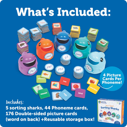 Learning Resources Say-a-Sound Sorting Sharks - Montessori Toys, Kindergarten Learning Activities, Phonemic Awareness Flash Cards, Dyslexia Tools for Kids, Speech Therapy Materials, Learn to Read