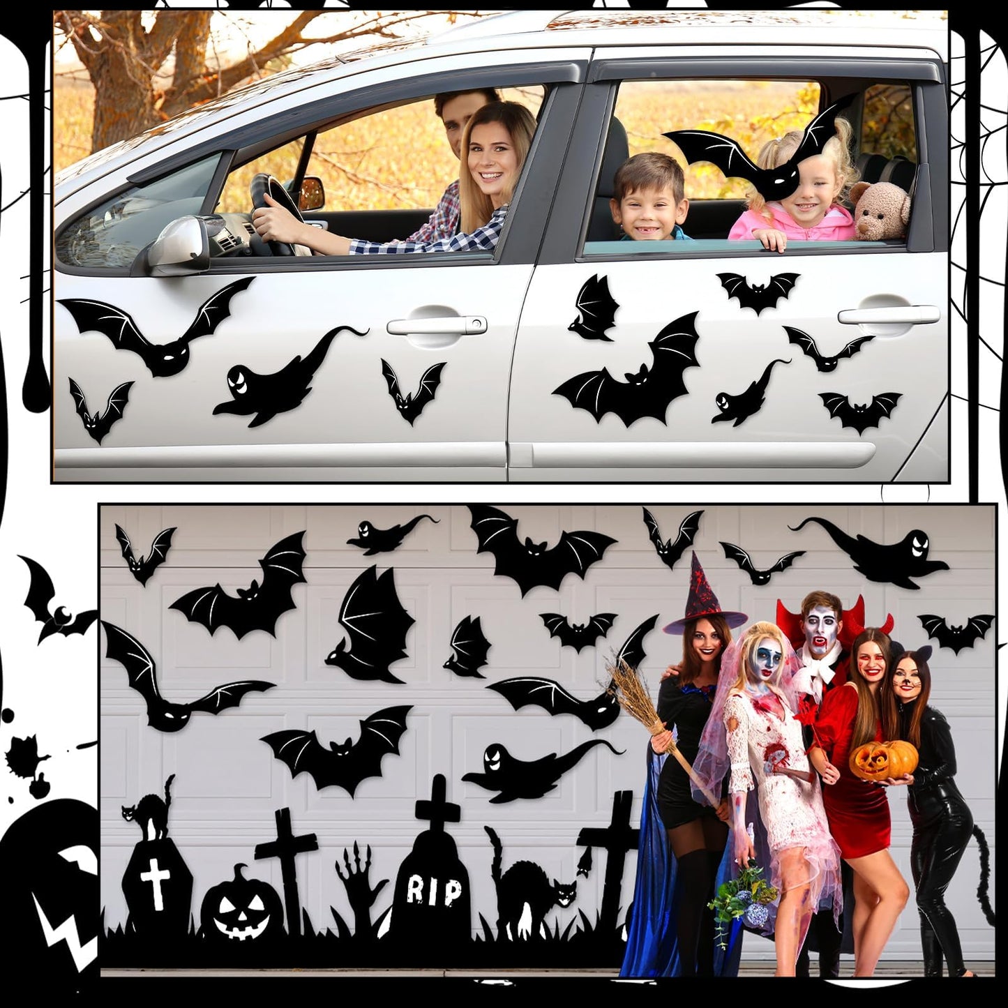 32Pcs Halloween Garage Magnets Door Decorations Happy Halloween Tombstone Cross Pumpkins Black Cat Bat Ghost Magnetic Refrigerator Stickers Large Decals for Halloweens Holiday Outdoor Car Party Decor