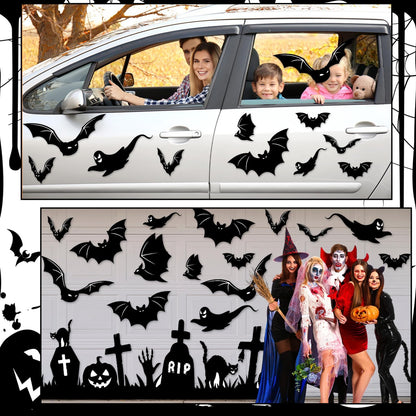 32Pcs Halloween Garage Magnets Door Decorations Happy Halloween Tombstone Cross Pumpkins Black Cat Bat Ghost Magnetic Refrigerator Stickers Large Decals for Halloweens Holiday Outdoor Car Party Decor