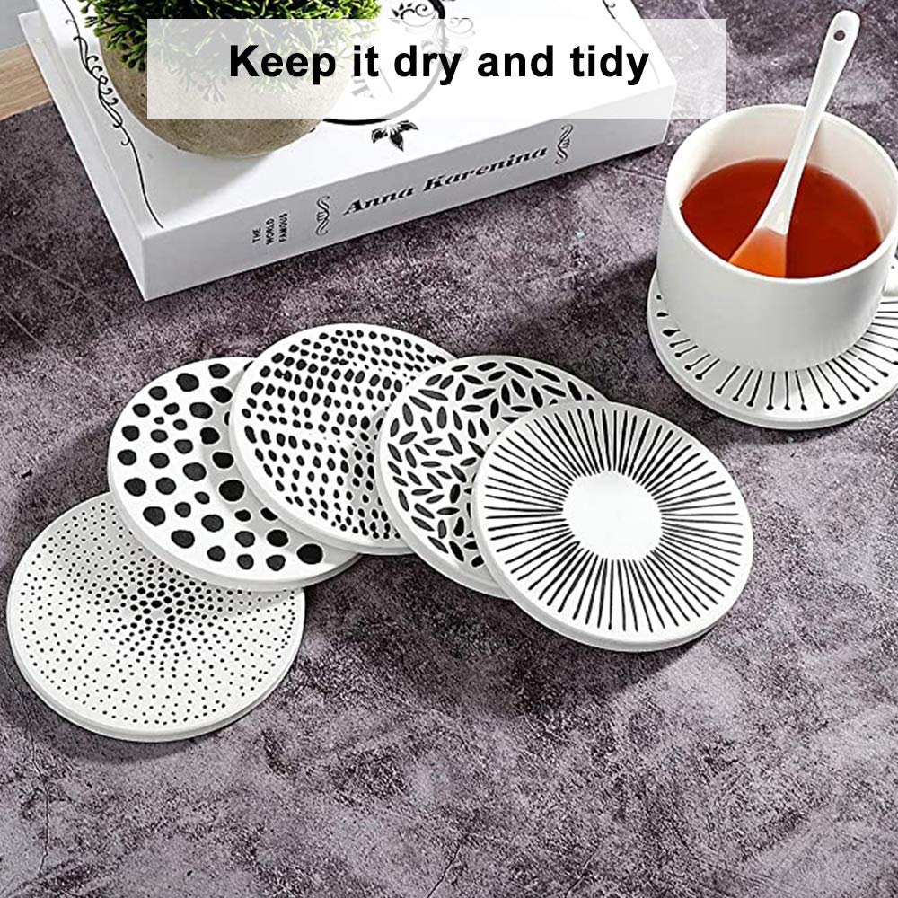 YumSur Drink Coasters Set of 6 with Holder Absorbent Ceramic Stone Coasters with Cork Bottom Heat and Scratch Resistance Decorative Drink Mats Cup