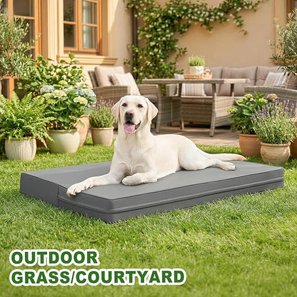 Vonabem Outdoor Waterproof Dog Bed Washable, Extra Large XL Pet beds 44 inch, Cooling Wipeable Leather Anti-Slip Kennel Pads with Removable Cover Reversible, 44"x32" Grey