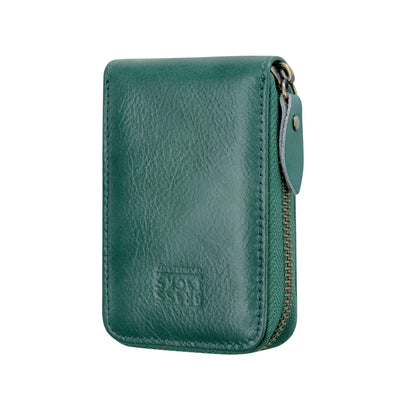 BRASS TACKS Leathercraft Vintage Full Top Grain Leather Wallet RFID Blocking Multi Card Case with Zipper Pocket Card Holder for Men Women Gift Box