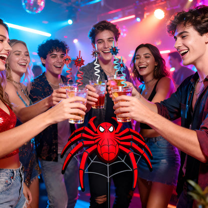 LEDUO 24PCS Spider Web Drinking Straws - Man Party Decorations Gifts Supplies-Reusable Plastic Silly Crazy Straws for Kids Boys Girls Spidery Theme Birthday Party Favors Halloween Goodie Bags Stuffers
