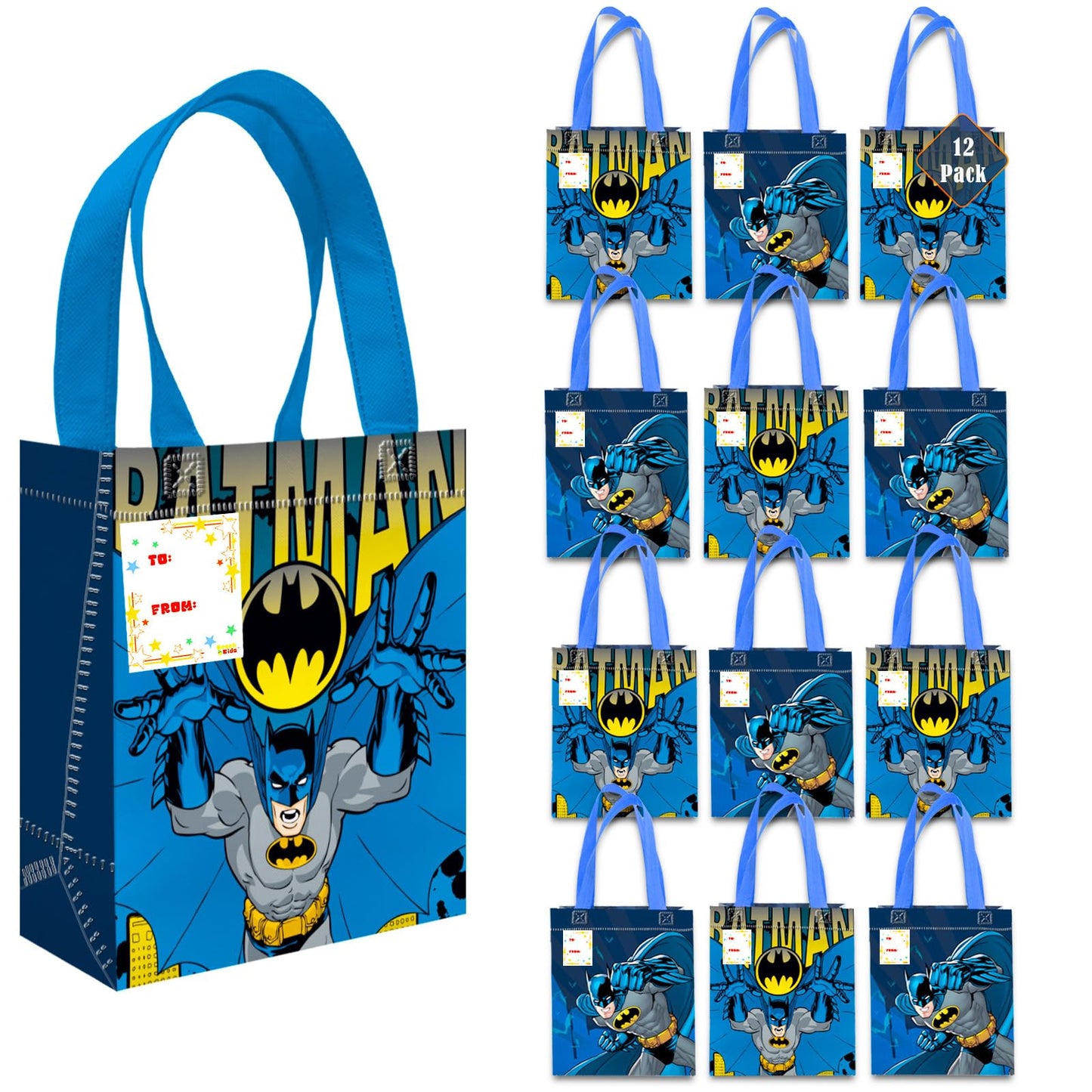 Batman Party Favor Set – 12 Pack of 8" Goodie Bags for Kids Bulk Reusable Mini Totes | Batman Birthday Party Supplies