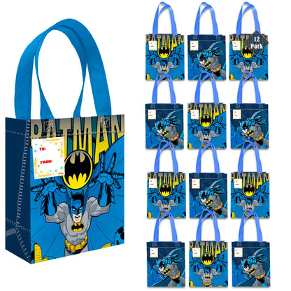 Batman Party Favor Set – 12 Pack of 8" Goodie Bags for Kids Bulk Reusable Mini Totes | Batman Birthday Party Supplies