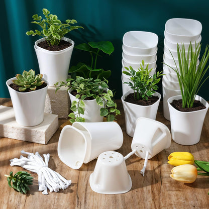 Kifmurase 20 Pcs 3 Inch Self Watering Pots for Indoor Planters, Plastic Self Watering Planter Pot Garden Flower Pots with Water Level Indicator Vents for Succulents (White)