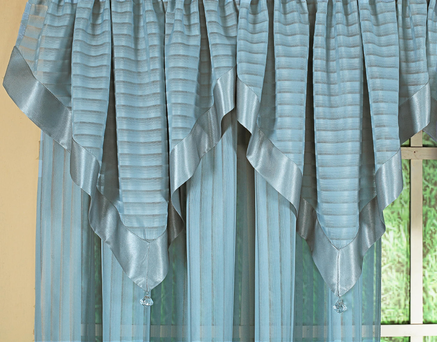 Today's Curtain, Silhouette Stripe Sheer Scarf 144", Blue, 52" W x 144" L