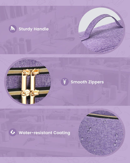 Hautton Large Sewing Ogranizers, 2 Layer Storage Bag for Sewing Supplies with 2 Detachable Pouches Sewing Bag with Shoulder Strap (Bag ONLY) -Purple