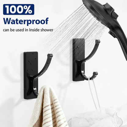 pickpiff Adhesive Wall Hooks with Strip - No Residue, Easy to Remove, Strong Heavy Duty Sticky Towel Hook, 4 Pack Black