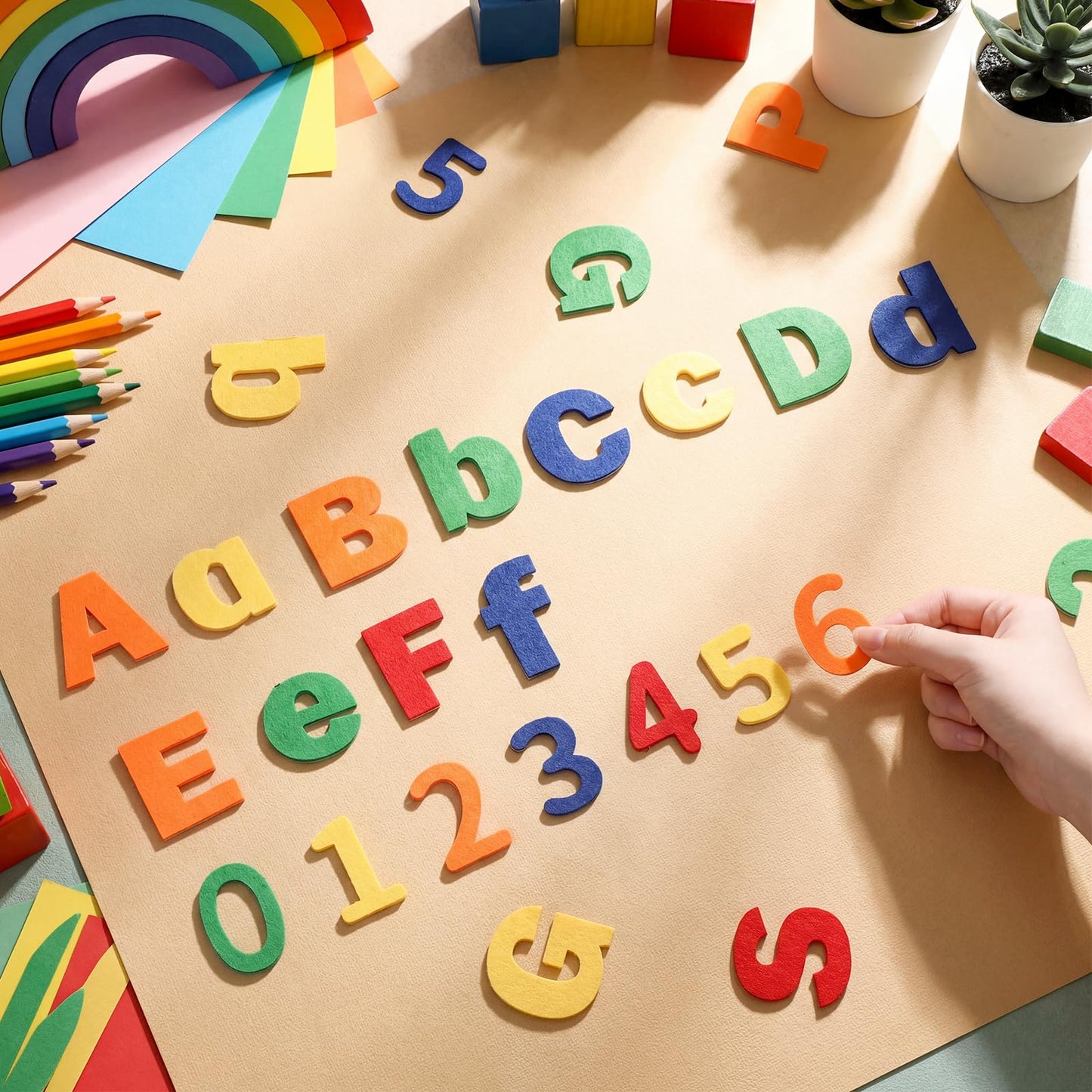 Breling 310 Pieces Felt Letter Bulletin Board Letters Sticker with Number 2" Bulk Self Adhesive ABC Upper Lowercase Sticky Letter for Xmas Gift Bulletin Board Classroom(Rainbow Color)