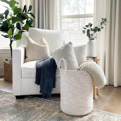 Goodpick Rainbow Rope Storage Basket for Kids 15 x 20 inches, Tall Baby Laundry Basket for Living Room Bedroom, Nursery Storage Basket for Toy Blankets Toy bin, 58L