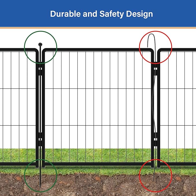 Dog Playpen 24 inch 4 Panels for Indoor & Outdoor Use – Heavy-Duty Metal Pet Fence with Ground Stakes, Rounded Ball Tops for Safety, Stable & Foldable Design, Easy to Assemble