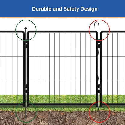 Dog Playpen Add-on 42 inch 4 Panels for Indoor & Outdoor Use – Heavy-Duty Metal Pet Fence with Ground Stakes, Rounded Ball Tops for Safety, Stable & Foldable Design, Easy to Assemble