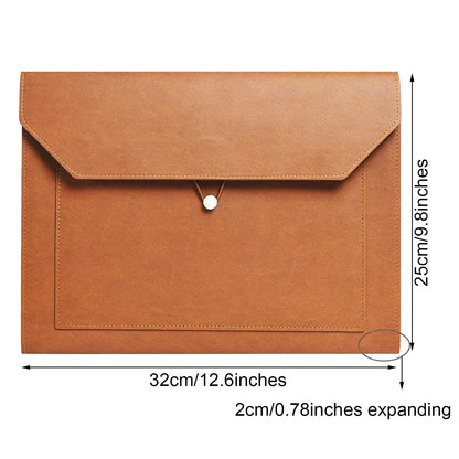 Yufocusqc PU Leather A4 File Folder Document Holder 2 Pockets Portfolio Envelope Folder Case with Elastic String 3/4 Inch Expansion (Brown)