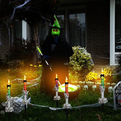 YBB 5 Pack Skeleton Stake Pathway Lights, Ghost Hands Skull Candle Battery Operated Stake Lights for Halloween Outdoor Garden Lawn Yard Landscape Decoration