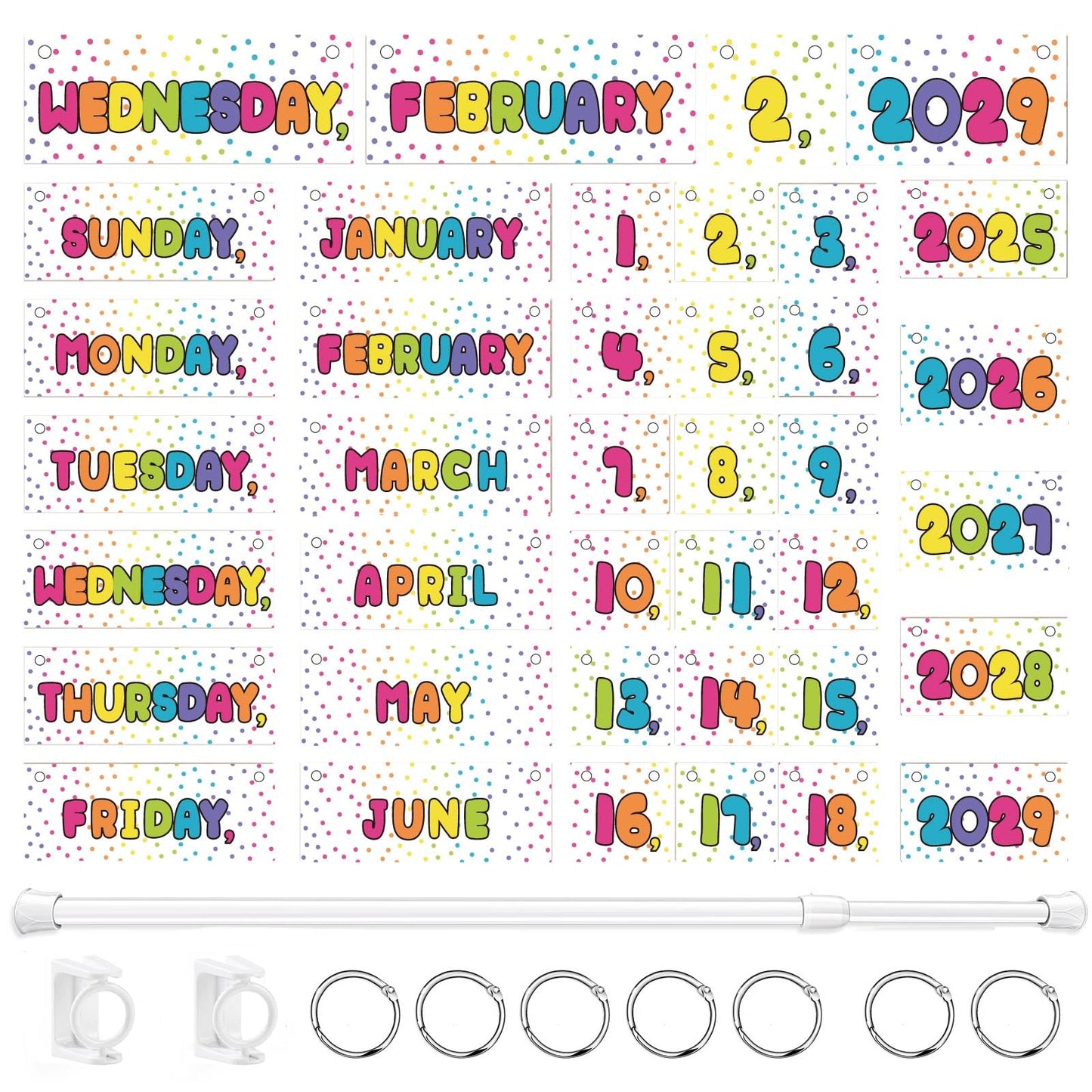 Flip Calendar Bulletin Board Set Classroom Decorations for Whiteboard with Adjustable Flip Calendar Rod Holder Date Cards Days of The Week for Classroom School Supplies(Bright Rainbow)