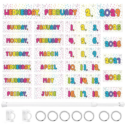 Flip Calendar Bulletin Board Set Classroom Decorations for Whiteboard with Adjustable Flip Calendar Rod Holder Date Cards Days of The Week for Classroom School Supplies(Bright Rainbow)