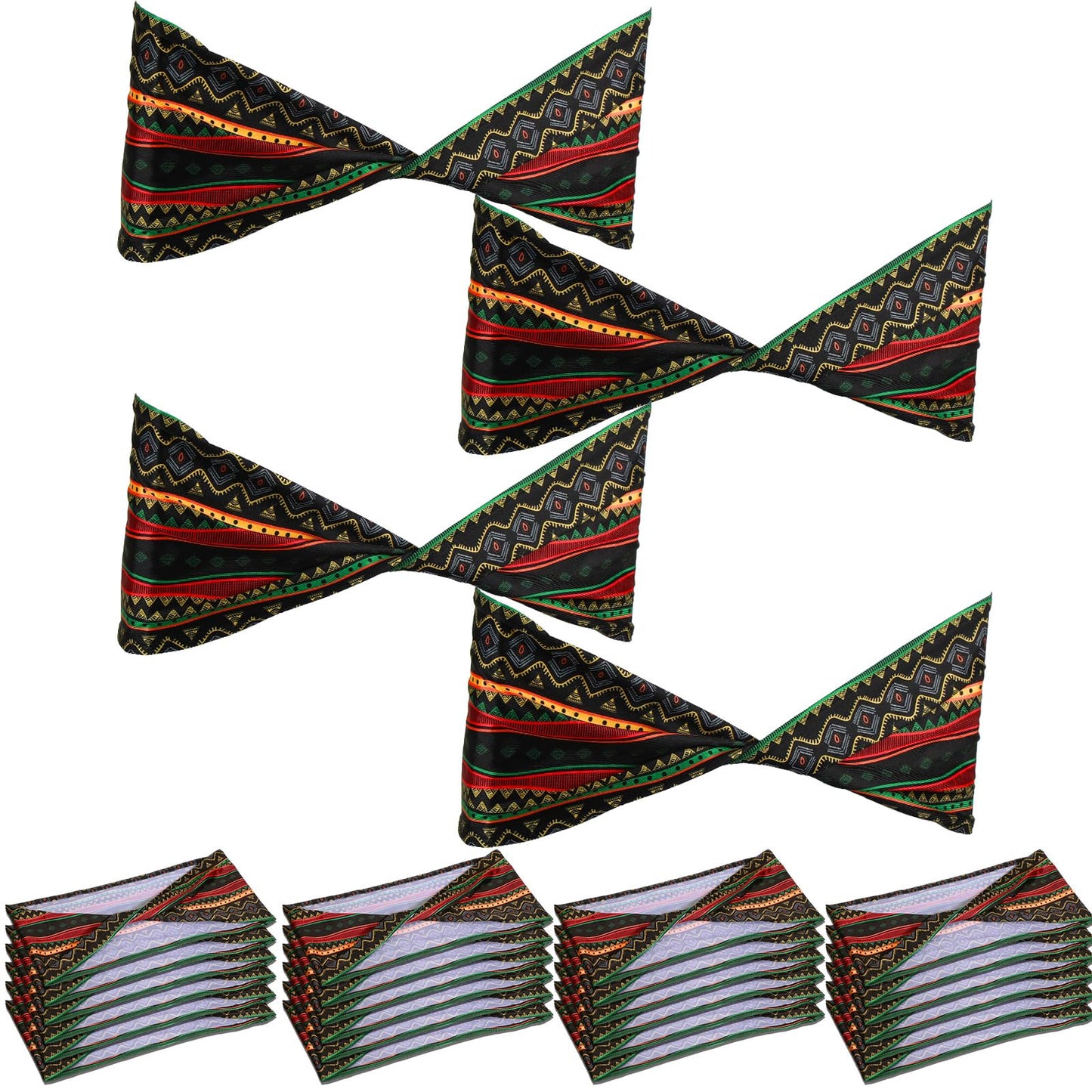 Newwiee Spandex Chair Bands Animal Print Elastic Sashes Bow Polyester Chair Cover Bands Ties Without Buckle for Animal Jungle Theme Party Birthday Decor (African Kente,24 Pcs)