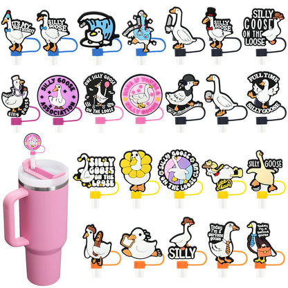 24PCS Silly Goose Straw Cover Cap for Stanley Cup 40oz Cute Tumbler Straw Toppers Bulk Reusable PVC Cute DIY Straws Accessories,fit 0.35-0.4in/10mm Straws Protector Dust-Proof for Party gifts