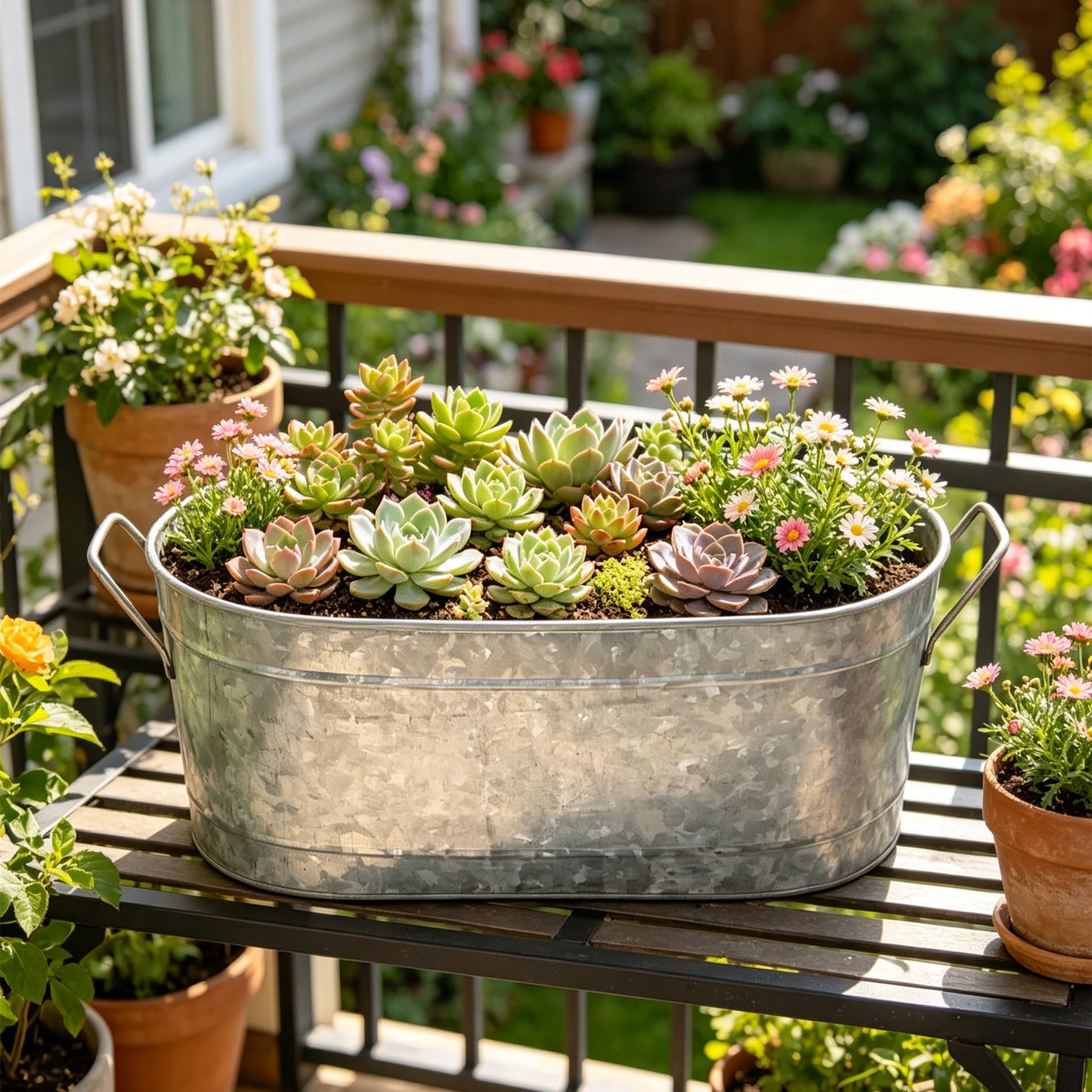 Hosley Galvanized Oval Tub with Handles 18 Inch - Beverage Party Chiller, Garden Planter, Multipurpose Party Ice Holder