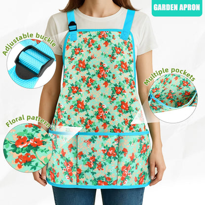 Garden Tools Set, JUMPHIGH 10 PCS Heavy Duty Gardening Tools Includes Hand Trowel Rake Weeder Pruner, Gardening Gifts for Women, Garden Kit with Tote Bag, Apron, Gloves, Kneeling Pad