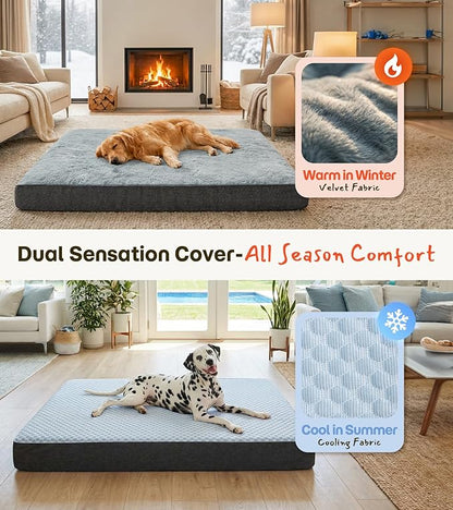 Dog Bed for Crate, Extra Large Cooling Mat for Dogs, Waterproof Dog Bed with Dual Surface Removable Washable Covers, 42 x 30 Inch Pet Bed with Egg Crate Foam