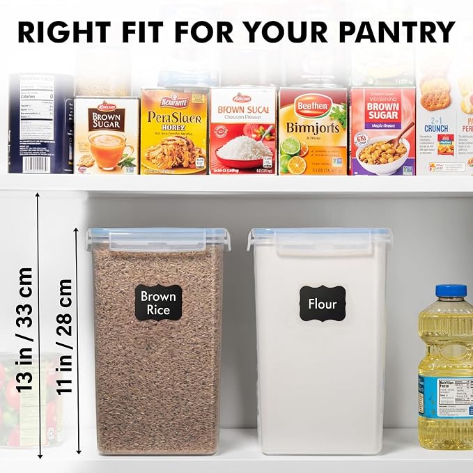 WHITE FEATHER SUPPLIES 2 PC [7 Qt / 6.5L / 220 Oz] Large Food Storage Containers with Lids Airtight - BPA Free Clear Plastic Kitchen and Pantry Storage Containers for Cereal, Flour, Sugar, Rice