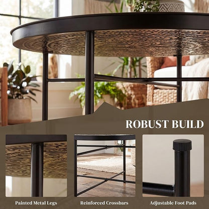 HOMCOM 24" Round Coffee Table with Hammered Tray Top, Vintage Metal Center Table for Living Room, Bedroom, Side Table, Black