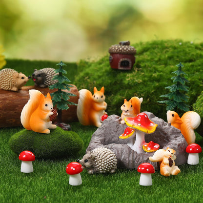 GGSTDDUP Fairy Garden Accessories, 34 Pieces Resin Squirrel Figures Miniature Garden Ornaments Hedgehog Mushroom Animal Kit for Outdoor DIY Terrarium Potted Plants Dollhouse Desk Decor