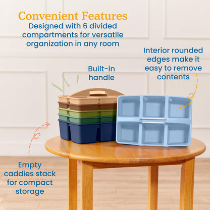 ECR4Kids 6-Compartment Large Plastic Caddy, Multipurpose Organization, Earthtone, 6-Pack