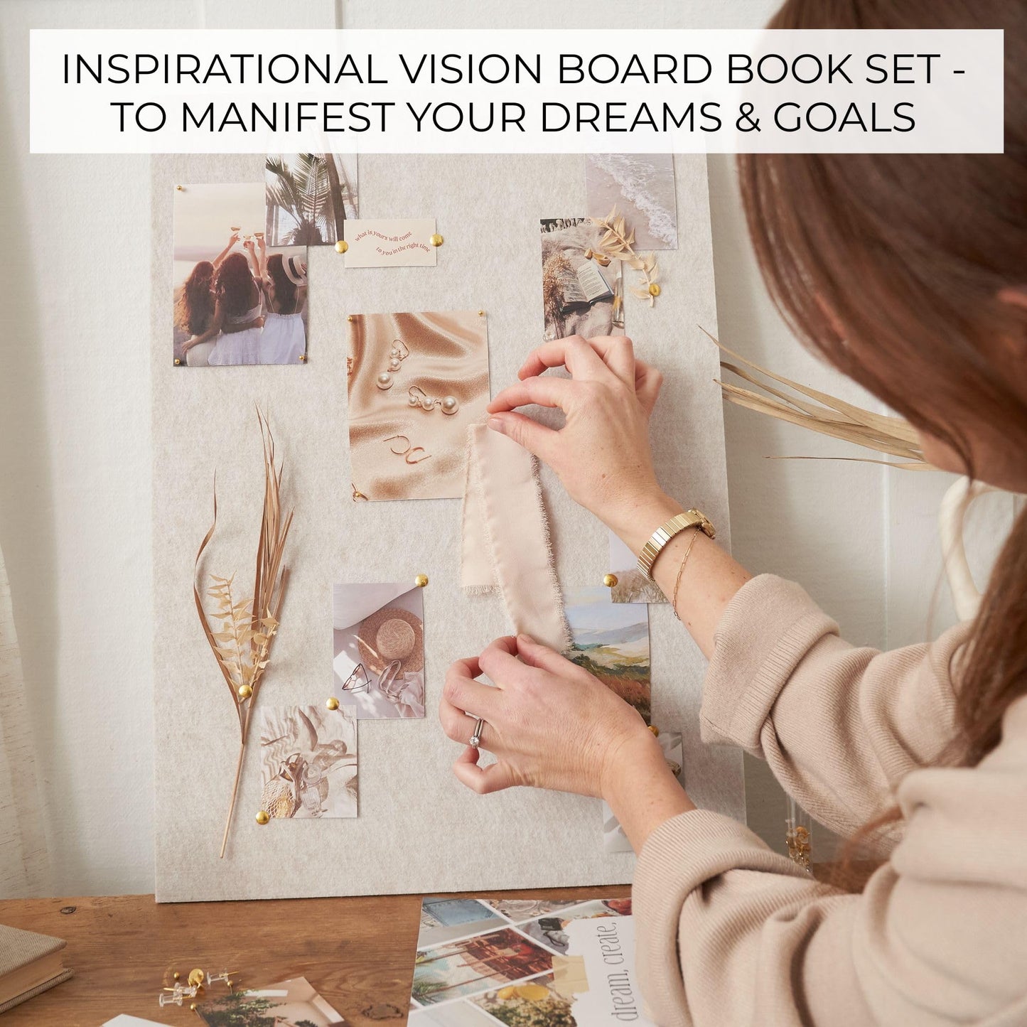 Inspirational Vision Board Kit – Complete Set with Vision Board Book & Felt Board, Motivational Pictures & Quotes to Map Your Goals & Dreams - The Perfect Supplies to Visualize Goal Setting & Success