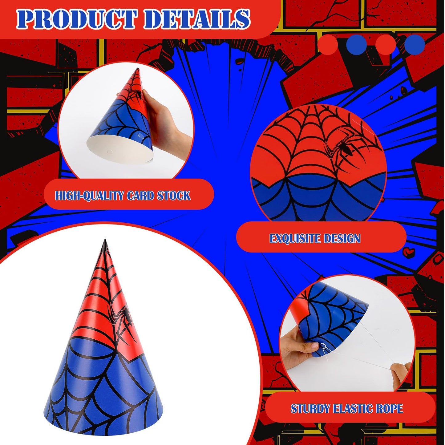 GKXMAXIWANG 24 Pcs Spider Theme Birthday Party Hats Decorations Spider Web Cone Hat Classroom Celebration Party Supplies Shower Photo Prop & Colorful Paper Party