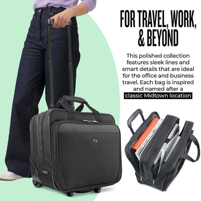 Solo New York Rolling Catalog Case with Wheels - Roller Laptop Bag, Wheeled Briefcase for Women & Men, Carry On Size for Travel, Fits 17.3" Computer - Empire, Black