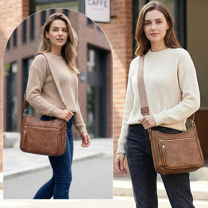 HAYRVANE Medium Crossbody Bags for Women, Vegan Leather Cross Body Purses Multi Pockets Shoulder Handbags with Tassel