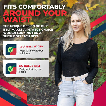 ONE-BELT No Show Invisible Elastic Belts for Women & Men 1.30" adjustable Non Slip No Buckle Bulge, Designed in USA.